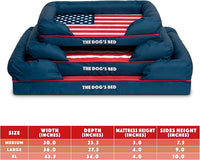 The Dog’s Bed, Medium Blue Oxford with Red Trim USA Flag Dog Bed with Central Flag 30x23.5, Memory Foam, Pain Relief, Post Surgery, Waterproof Washable Cover Cover, Veterinary Approved
