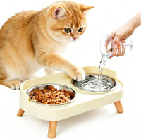 Elevated Cat Bowls with Food Mat - Cat Bowls - White