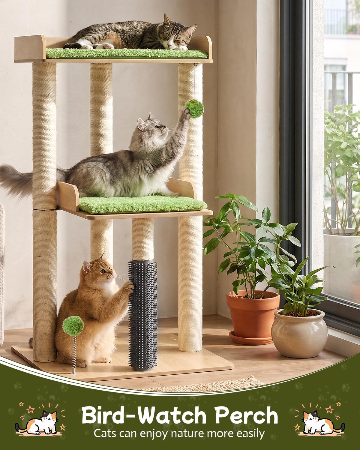 43.7" Modern Cat Tree for Large Cats, Quick One‑Person Assembly – Essentials for Cats - Beige / 23.6"L x 23.6"W x 43.7"H - image 2
