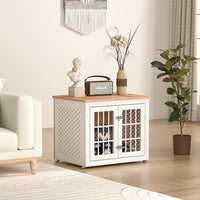 26" Heavy Duty Dog Crate Furniture for Small Dogs, Metal Kennel for High Anxiety Dogs, Chew Proof Pet Cage Indoor, Decorative Dog Kennel End Table,White