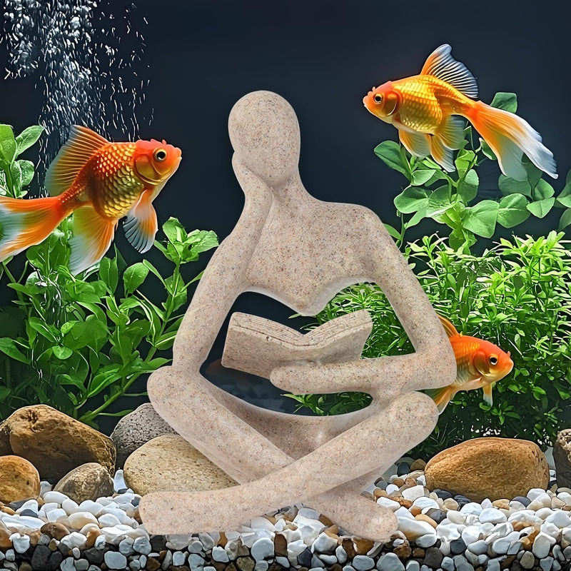 Minimalist Thinker Statue, Fish Tank Decor - Left Thinking Read Book