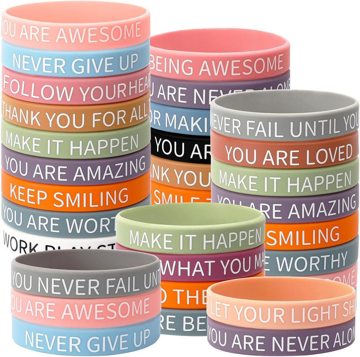 JUNEBRUSHS 64pcs Halloween Party Favors Silicone Bracelets Rubber - Motivational Quote Style