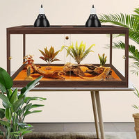 PROLEE Bearded Dragon Tank,34 Gallon Reptile Tank with Meatl Mesh Roof and Front Sliding Door, Anti-Scratch Lizard Tank,Spacious Reptile Enclosure for Snakes,Lguanas, Chameleons(Walnut)