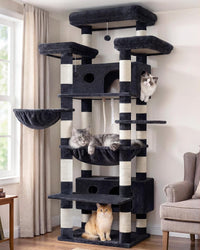 Cat Tree, 74" Tower for Large Cats, Big Condo & Hammock GCT030G – Essentials for Cats - 74 inch / Smoky gray