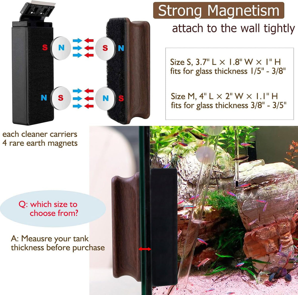 hygger Aquarium Strong Magnetic Cleaner Algae Magnet Cleaning Tool - For 1/5" - 3/8" thickness Glass Tank - image 2