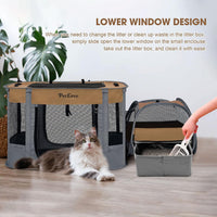 Portable Cat Playpen with Litter Box, Cat Enclosure for Camping - Brown / Double - image 2