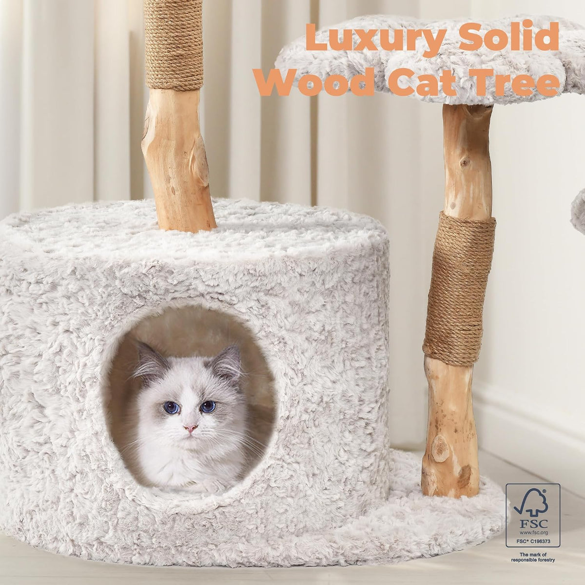 Easyego Modern Cat Tree, 26.3" Aesthetic Wood Cat Tree Tower for Small Cats – Essentials for Cats - Bullet Gray / 39.3'' - image 2