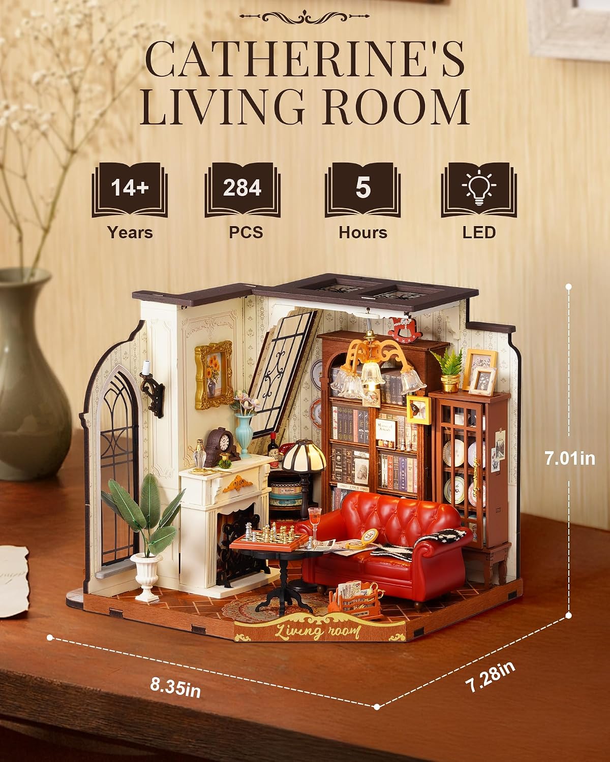 Rolife Coffee Shop DIY miniature house kit with LED lights and tiny cafe details - view 7
