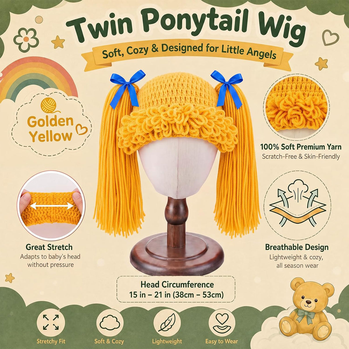 Halloween Cabbage Costume Yarn Wig - Yellow 3 / Straight Pigtails - image 2