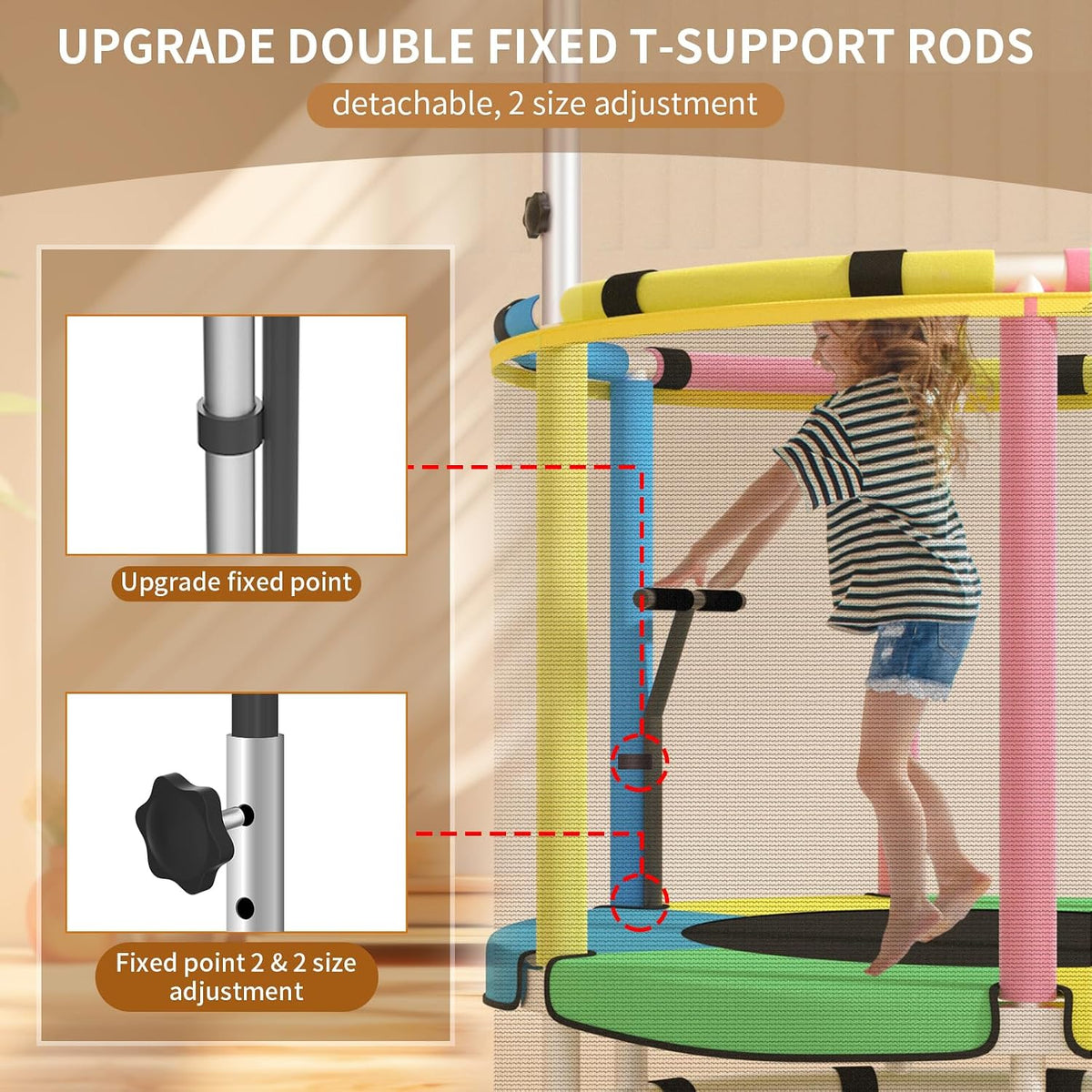 BLINWORLD toddler trampoline with enclosure net, T-handrail and basketball hoop - view 10