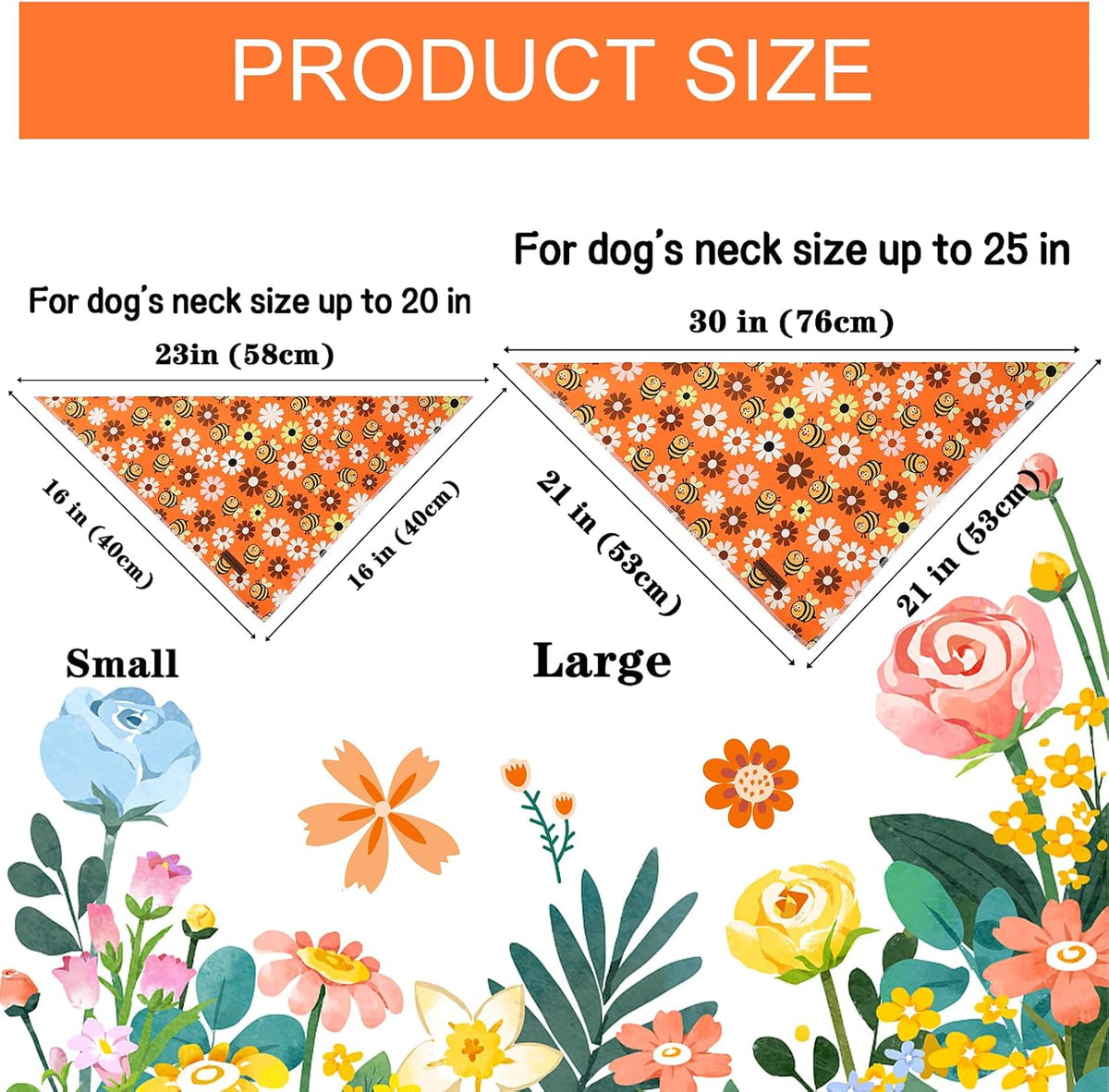 Dog Bandanas 1PC Washable Cotton Triangle Dog Scarfs for Small Medium - Large / Bee Daisy - image 2