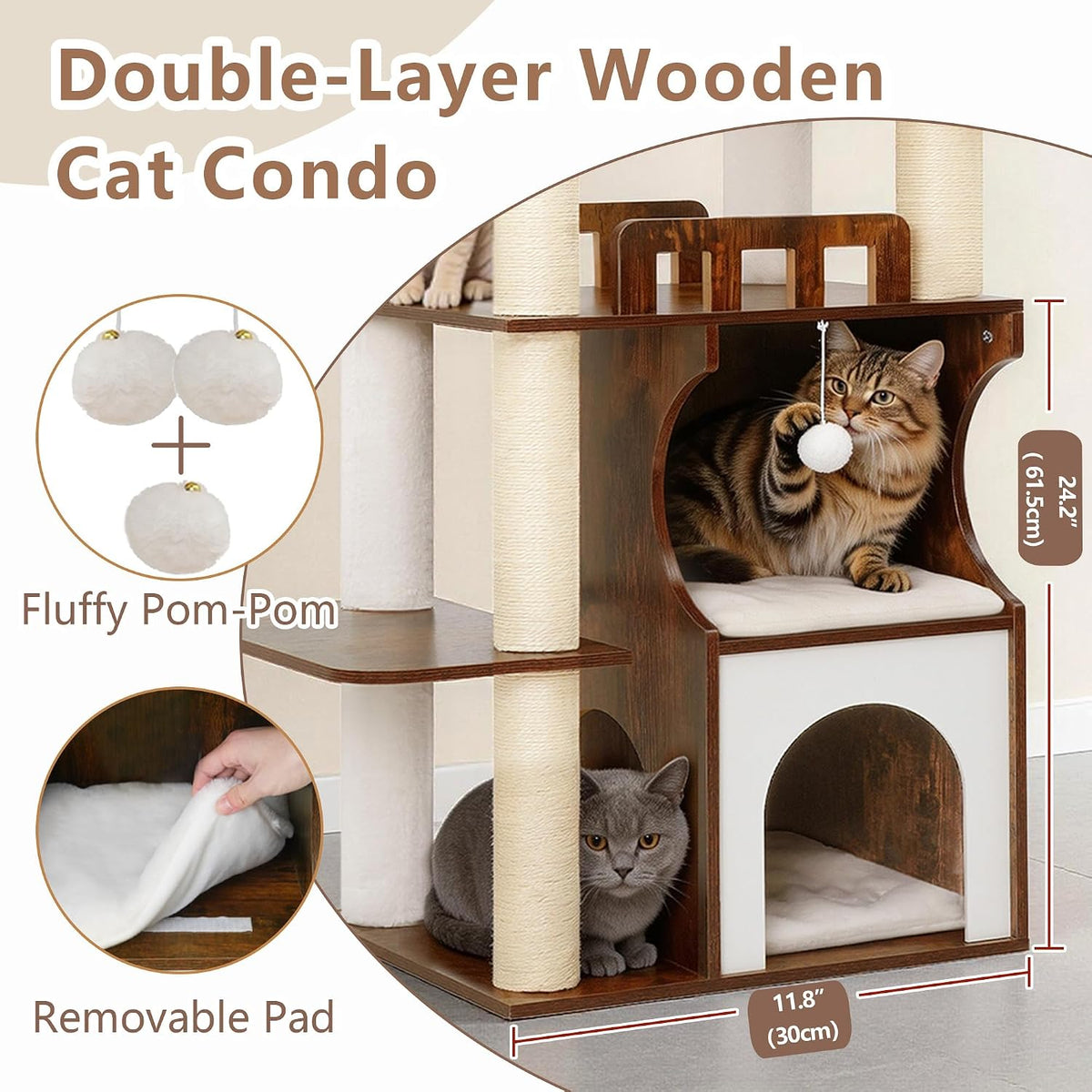 Modern Cat Tree, 76'' Tall Cat Tower, 3 Big Platform GCT103WB - Rustic Brown / 70.9 inches - image 2