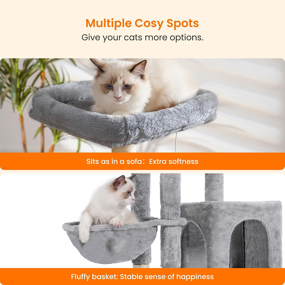Heybly Cat Tree, 45.3" Cat Tower for Indoor Cats with Large Perch HCT202SG – Essentials for Cats - 42.5 inch / Light Gray - image 4