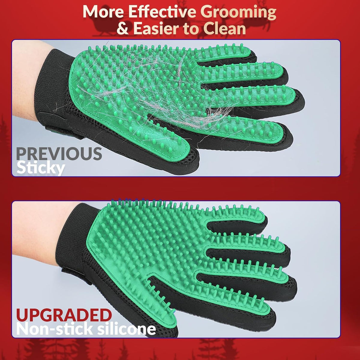 Pet Hair Removal Glove with 255 Silicone Tips for Dogs & Cats - Green - image 2