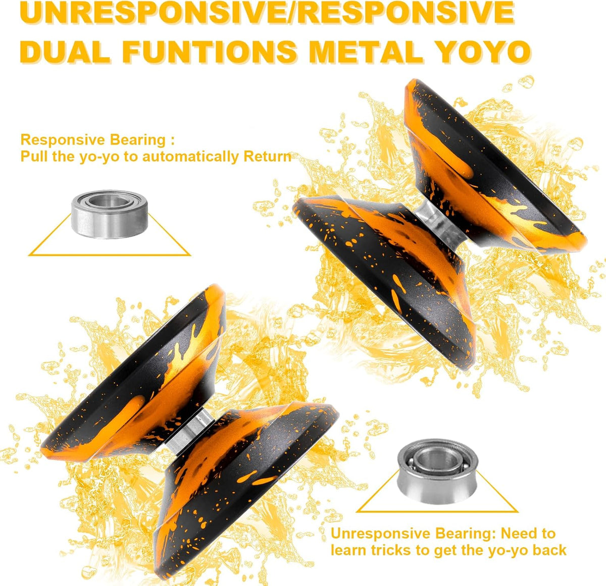 W07 yoyo Professional Metal Trick Yoyo Responsive & Unresponsive – Fun for Kids & Family - 7-Black Gold - image 2