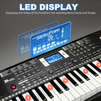 24HOCL pink electronic keyboard piano for kids with 61 lighted keys, LCD screen and microphone - view 12
