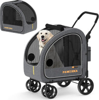PAWZIDEA 3-in-1 Large Dog Stroller with Detachable Carrier - Mid-Hemp Grey