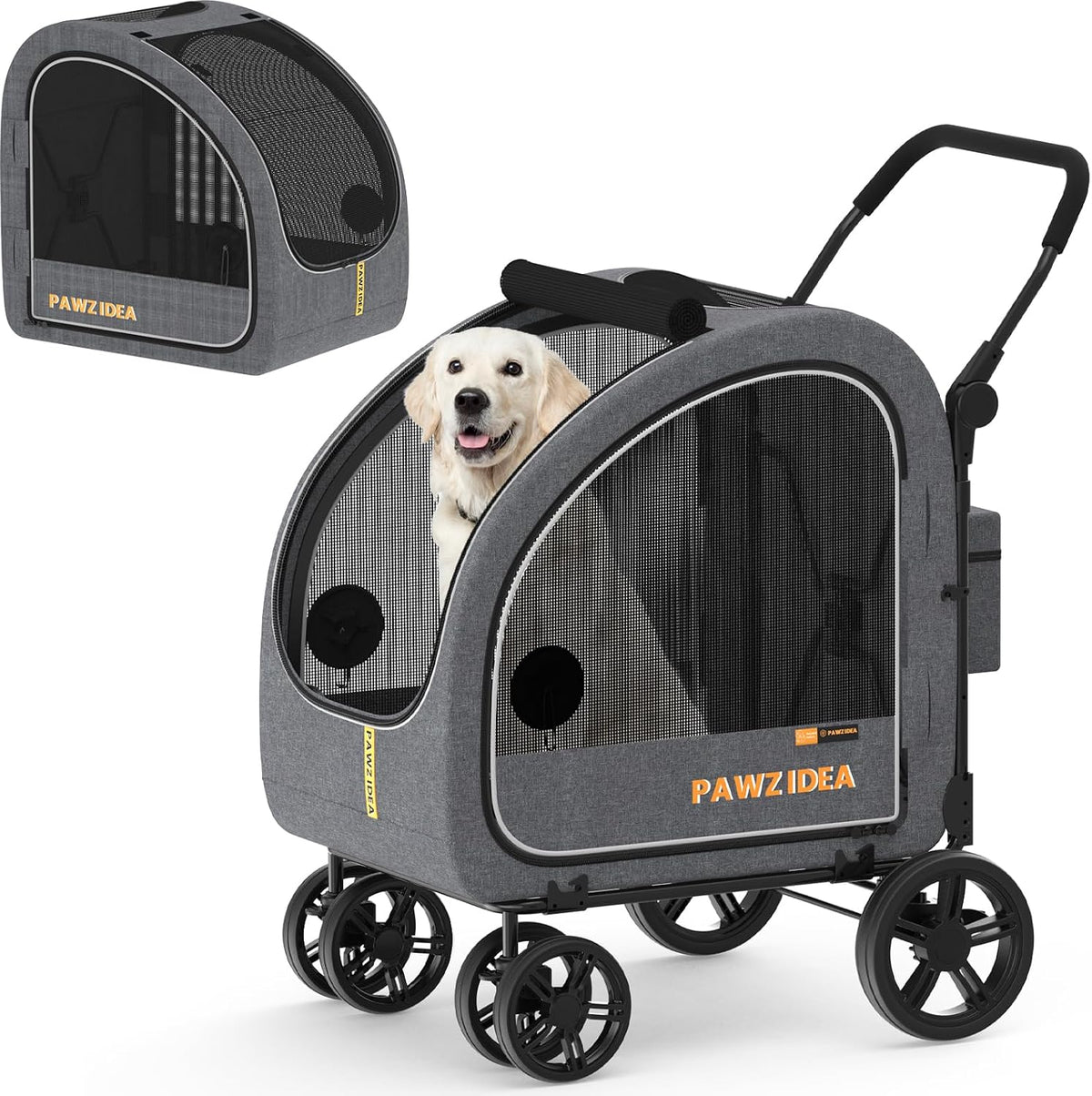 PAWZIDEA 3-in-1 Large Dog Stroller with Detachable Carrier - Mid-Hemp Grey