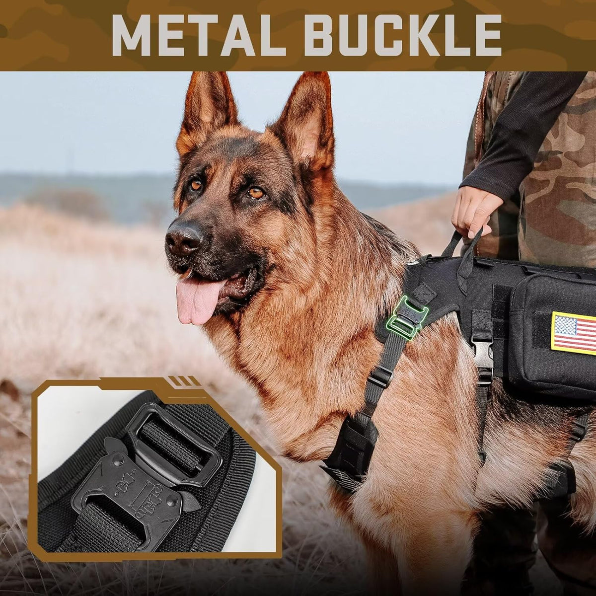 Forestpaw Tactical Dog Harness for Large Dogs, Military, L - M:Chest 22-35",Fit 30-80lbs / Black - image 2