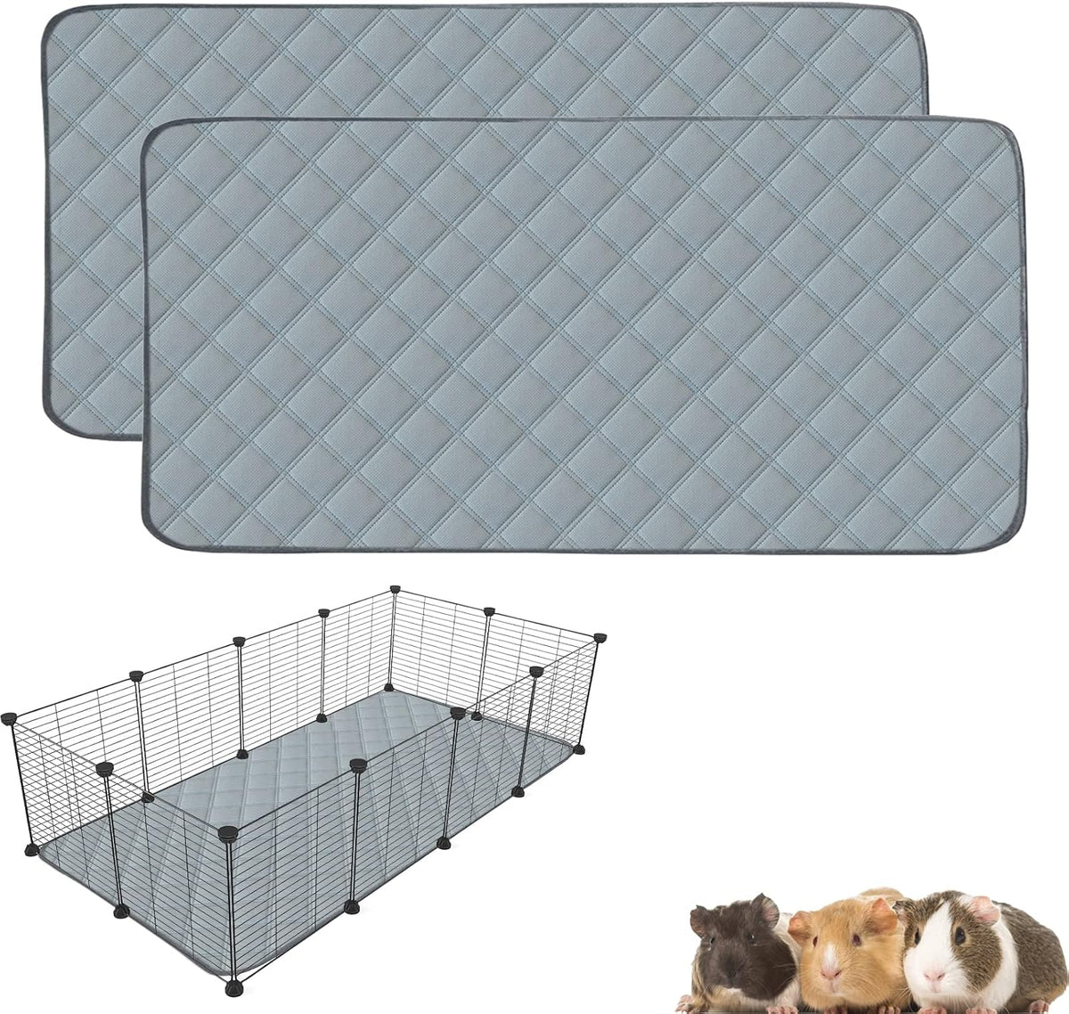 4 Pack Guinea Pig Cage Liners Washable Guinea Pig Bedding Reusable - Light Grey / 57" x 28" (2 Pack)