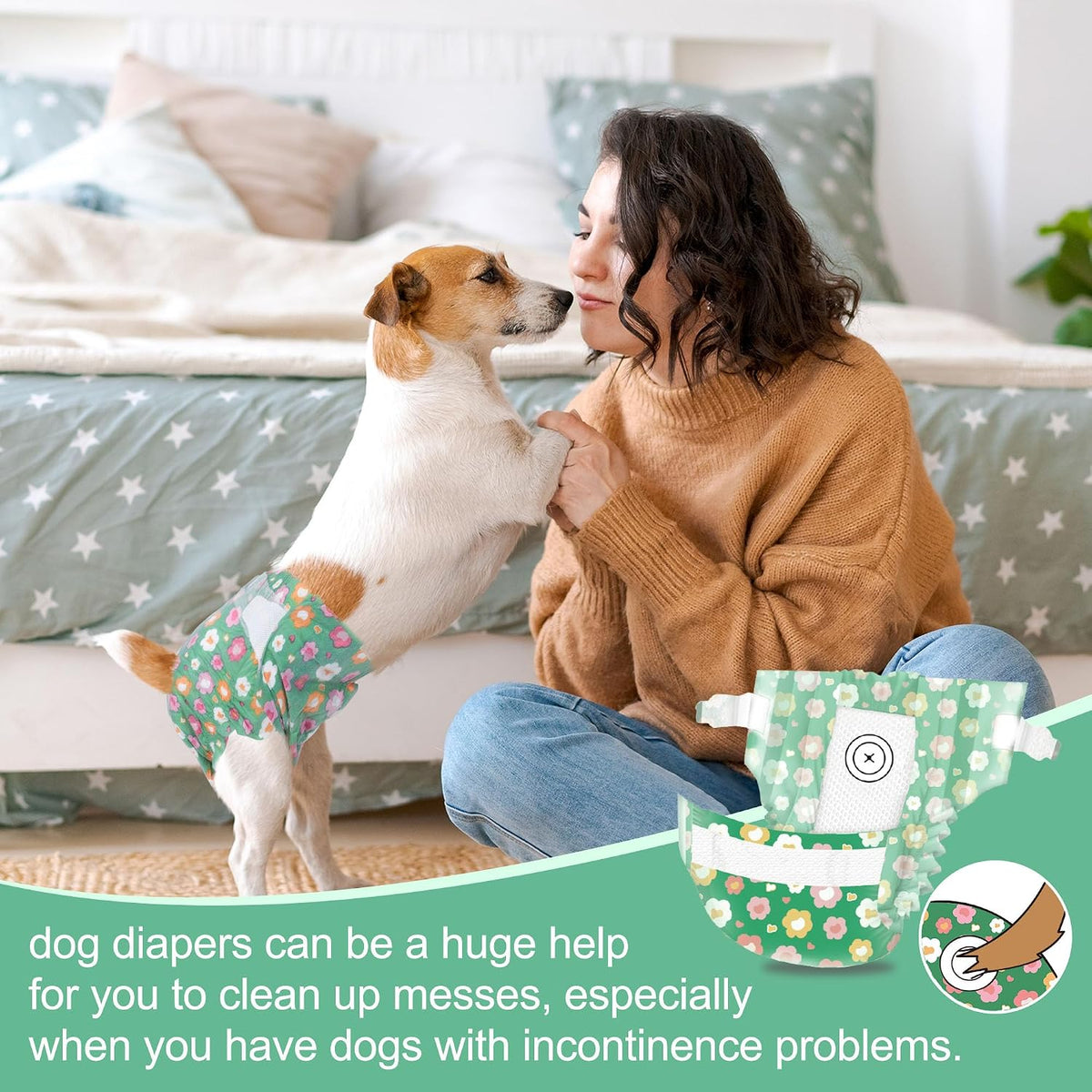 Pet Soft Dog Diapers Female, Disposable Female Dog Diaper - Green Flower / X-Small(12Pcs) - image 3