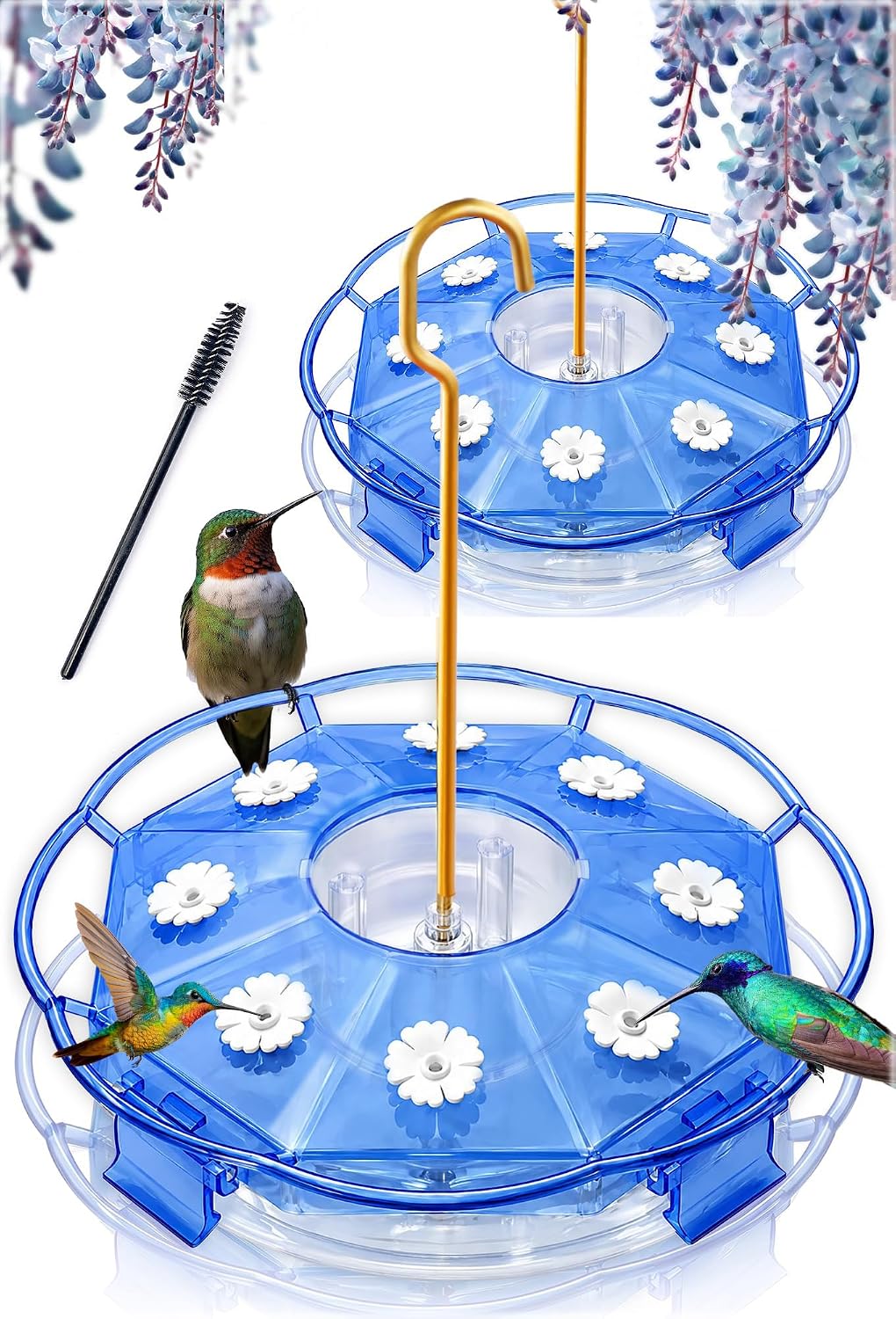 2 Pack 16 oz Saucer Hummingbird Feeders for Outdoors - Clear Sapphire / 2-Feeder Set