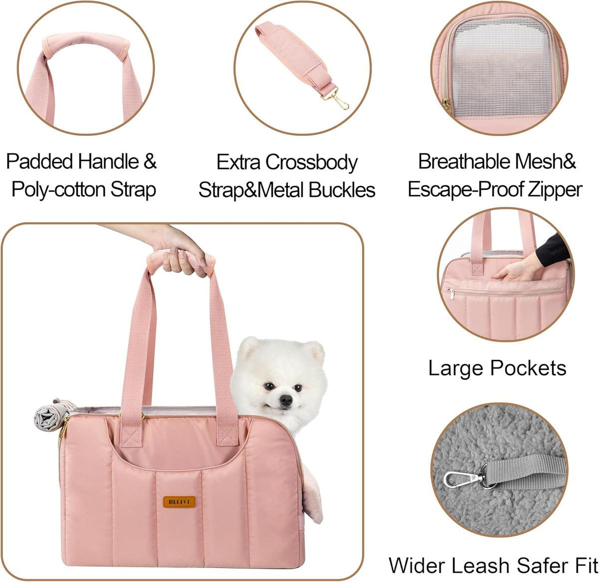 Dog Purse Carrier for Small Dogs Cats Rabbits Up to 12lbs - Pink - image 3