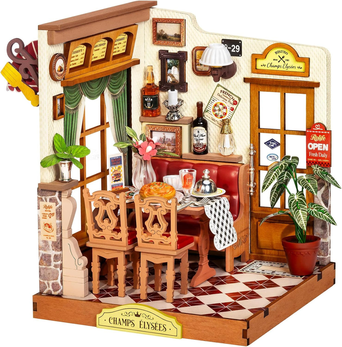 Rolife Tipsy Cat Bar DIY miniature kit, layered mini bar scene for a bookshelf - view 2