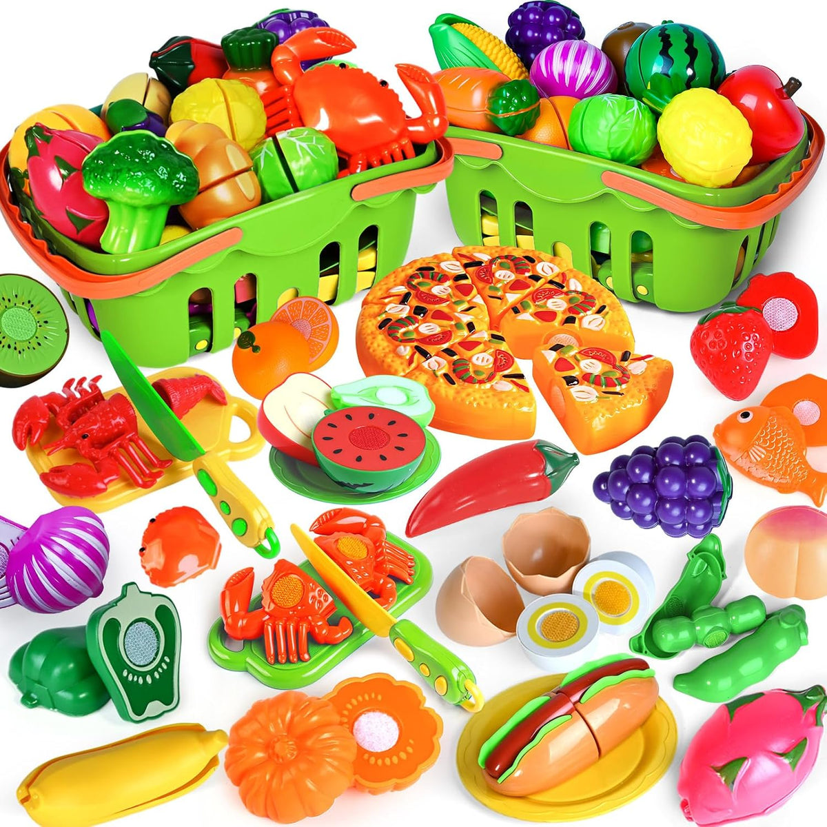 100 PCS Cutting Play Food Toy for Kids Kitchen - Green