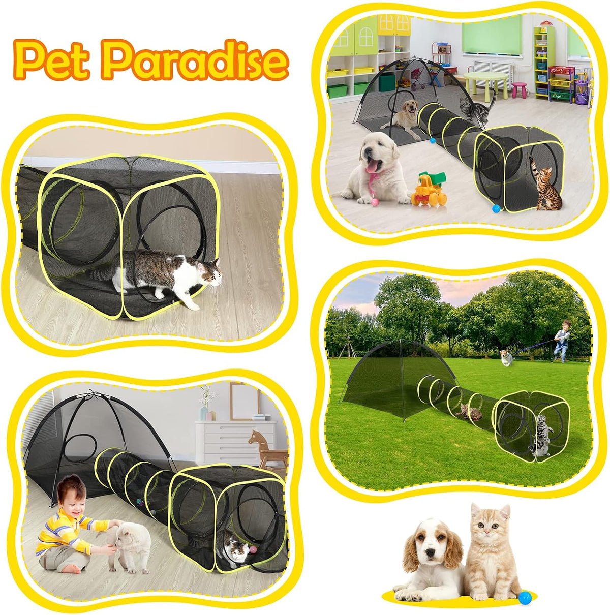 Outdoor Cat Enclosures for Indoor, Portable Mesh Tent - 3PC Cat Tent with Tunnel - image 3