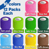 AZEN 120 Pack Self Adhesive Bandage Wrap, 2" X 5 Yards Elastic Cohesive Bandage Wrap, Color Athletic Tape, Vet Wrap, Ankle Tape