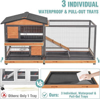 2-Story Rabbit Cage with Chew-Proof Metal Frame for Indoor/Outdoor - 62" Bunny Hutch Guinea Pig Cages with 6 Locking Wheels & 2 Removable Trays for Rabbits/Guinea Pigs