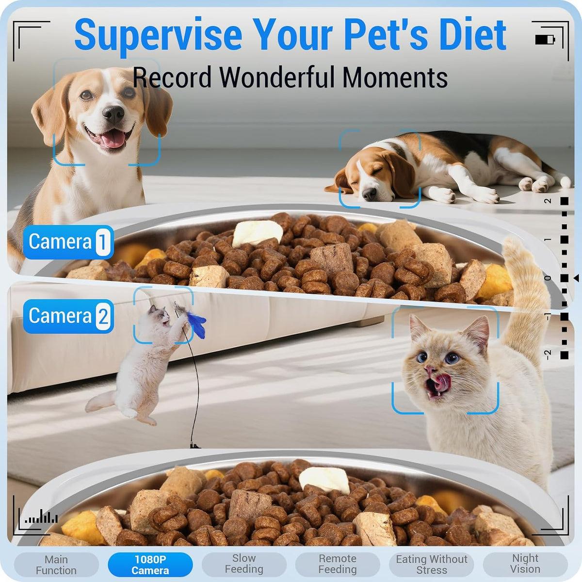 Frienhund Automatic Cat Feeder with 2K Camera: 5G WiFi Automatic Dog - White-4 - image 3
