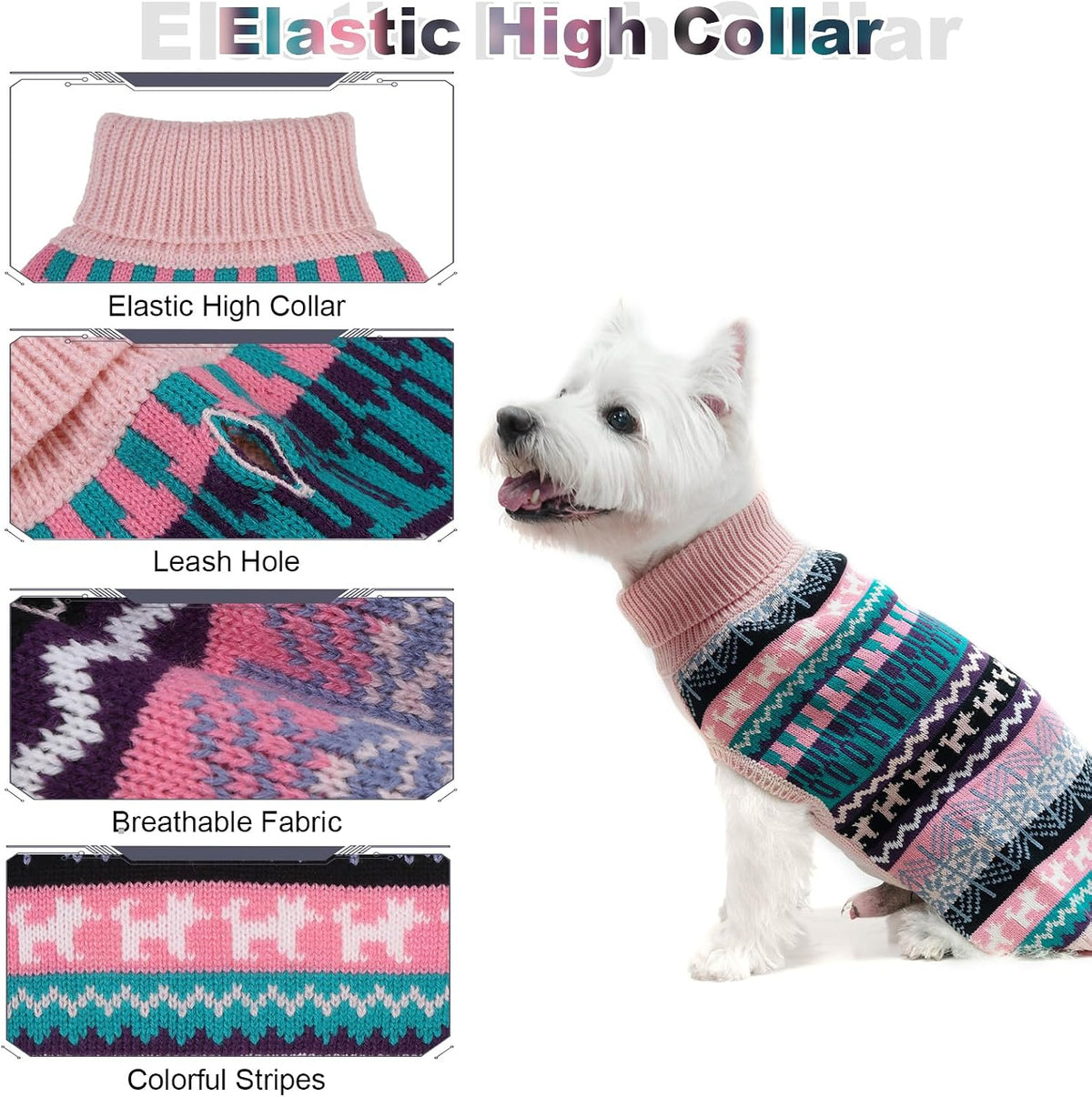 Dog Sweater - Winter Coat Apparel Clothes with Colorful Stripes for Cold Weather – Essentials for Dogs - Small / Pink - image 3