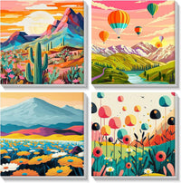 MISCER paint by numbers 4-pack with framed 8x8 inch landscape canvases, acrylic paints and brushes - view 8