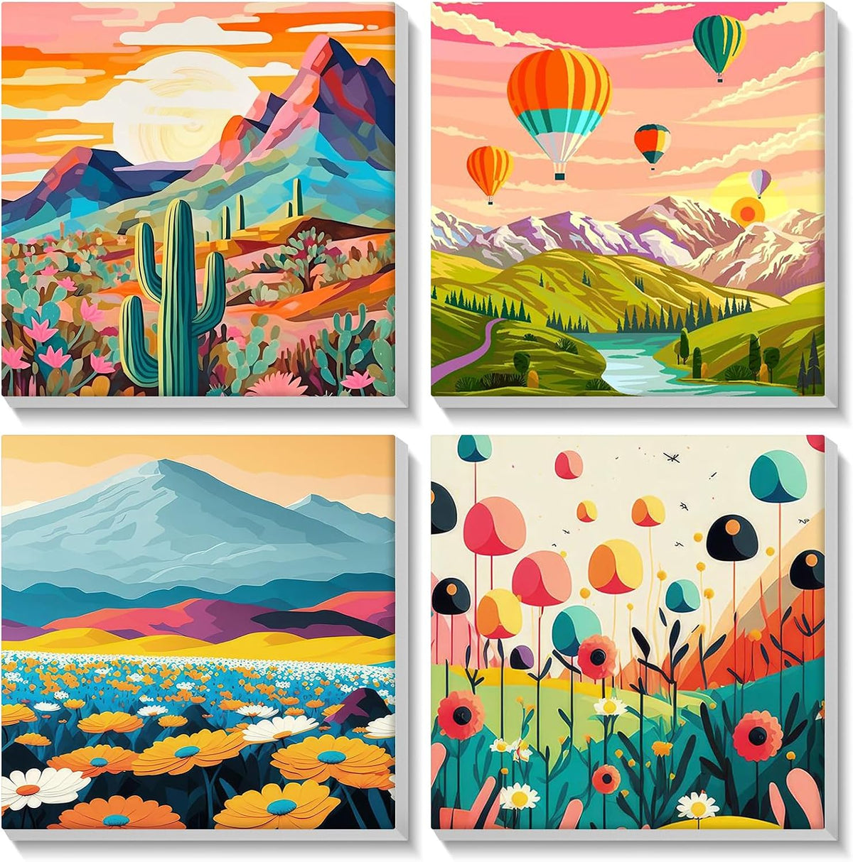 MISCER paint by numbers 4-pack with framed 8x8 inch landscape canvases, acrylic paints and brushes - view 8