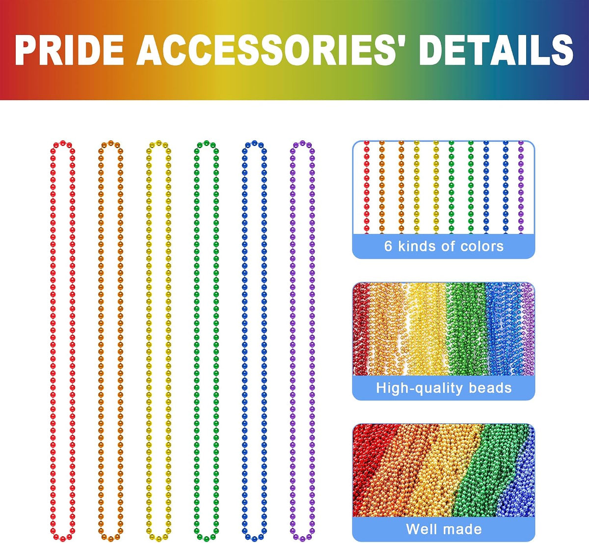 100PCS Bead Necklace, Gold Mardi Gras Beads Party Stuff - Pride - image 2