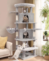 Globlazer Corner Stable Cat Tree Tower with Scratching Post, C51 - 66inch / Light Gray