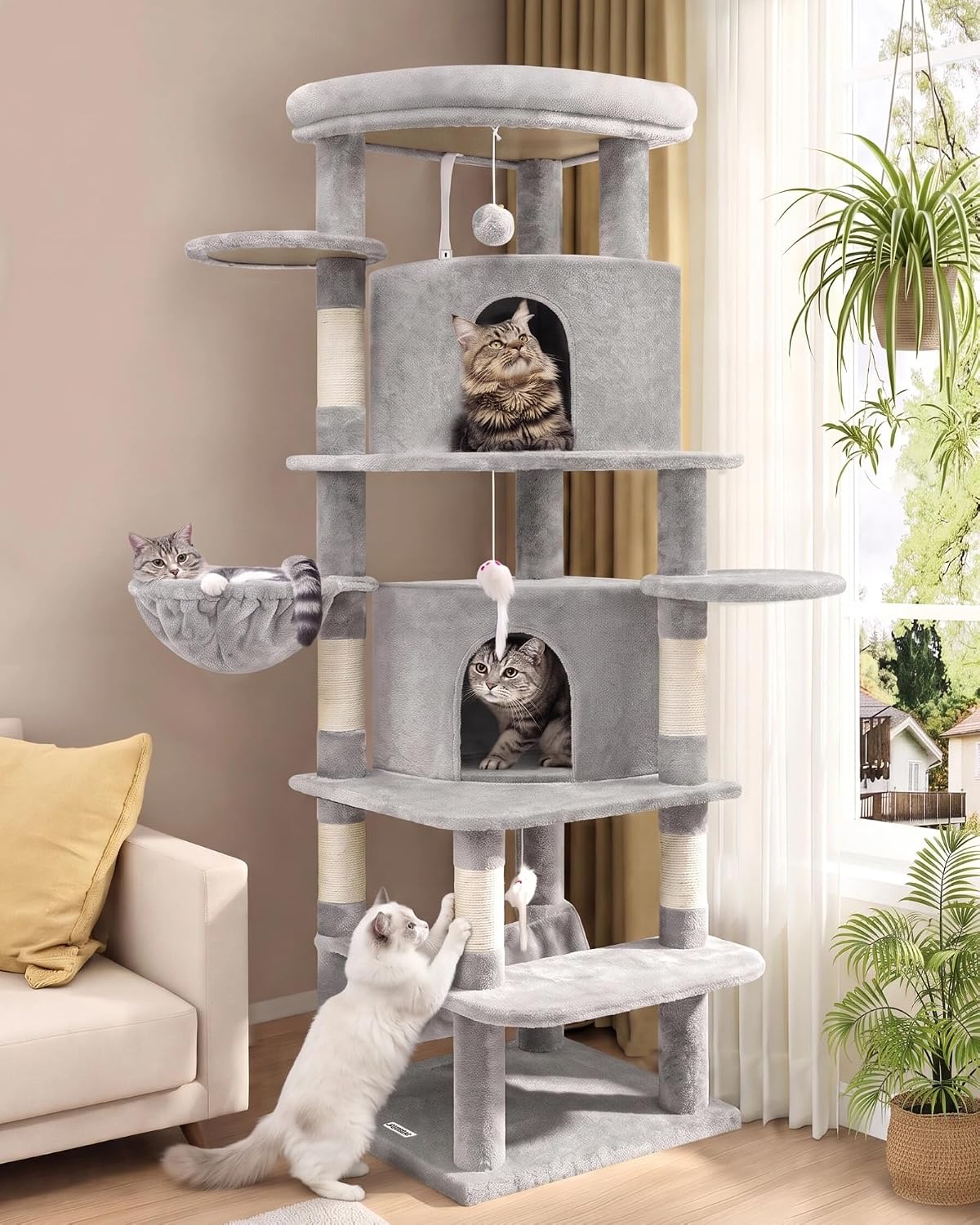 Globlazer Corner Stable Cat Tree Tower with Scratching Post, C51 - 66inch / Light Gray