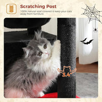 PEQULTI 4-in-1 Gothic Cat Tree, 33'' Cat Tower for Indoor Cats with Large Condo, Cat Scratching Post for Cats with Deep Hammock& Cozy Top Perch,Black