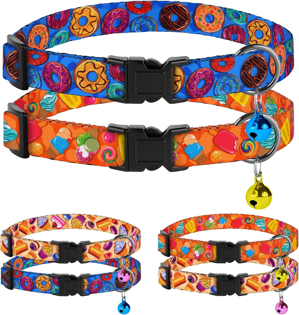 Cat Collars 2 Pack, Soft Cute Breakaway Collar with Bell - Donut + Ice Cream