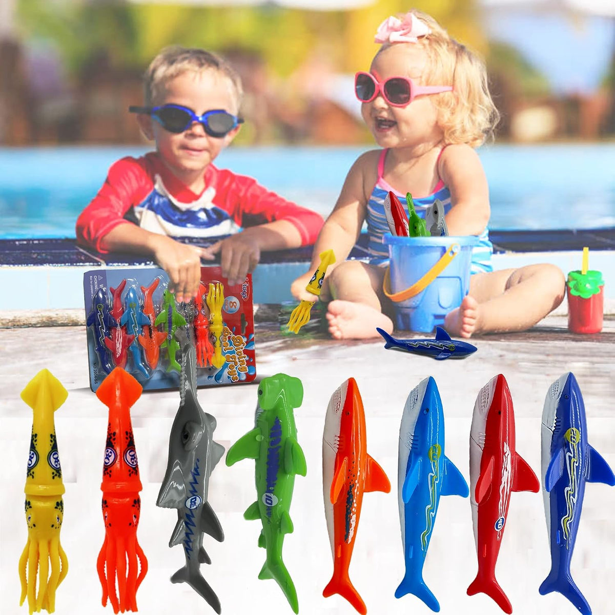 Haktoys Pool Diving Toy Set, Sinking Torpedoes for Kids & Adults - Multicolor Sharks/Squids - image 3
