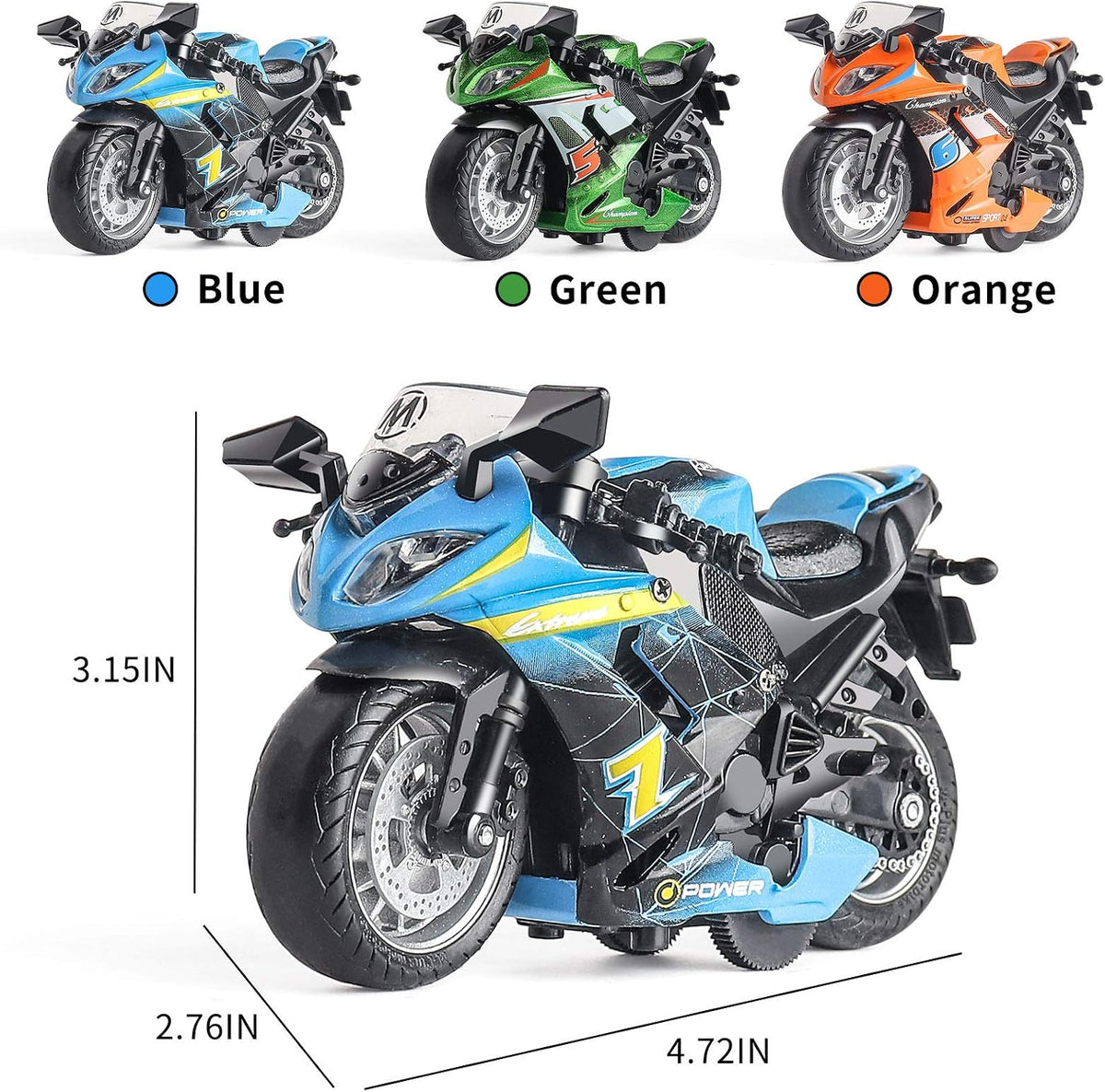 Toy Motorcycle, Pull Back Toy Car with Sound and Light Toy - Green - image 3