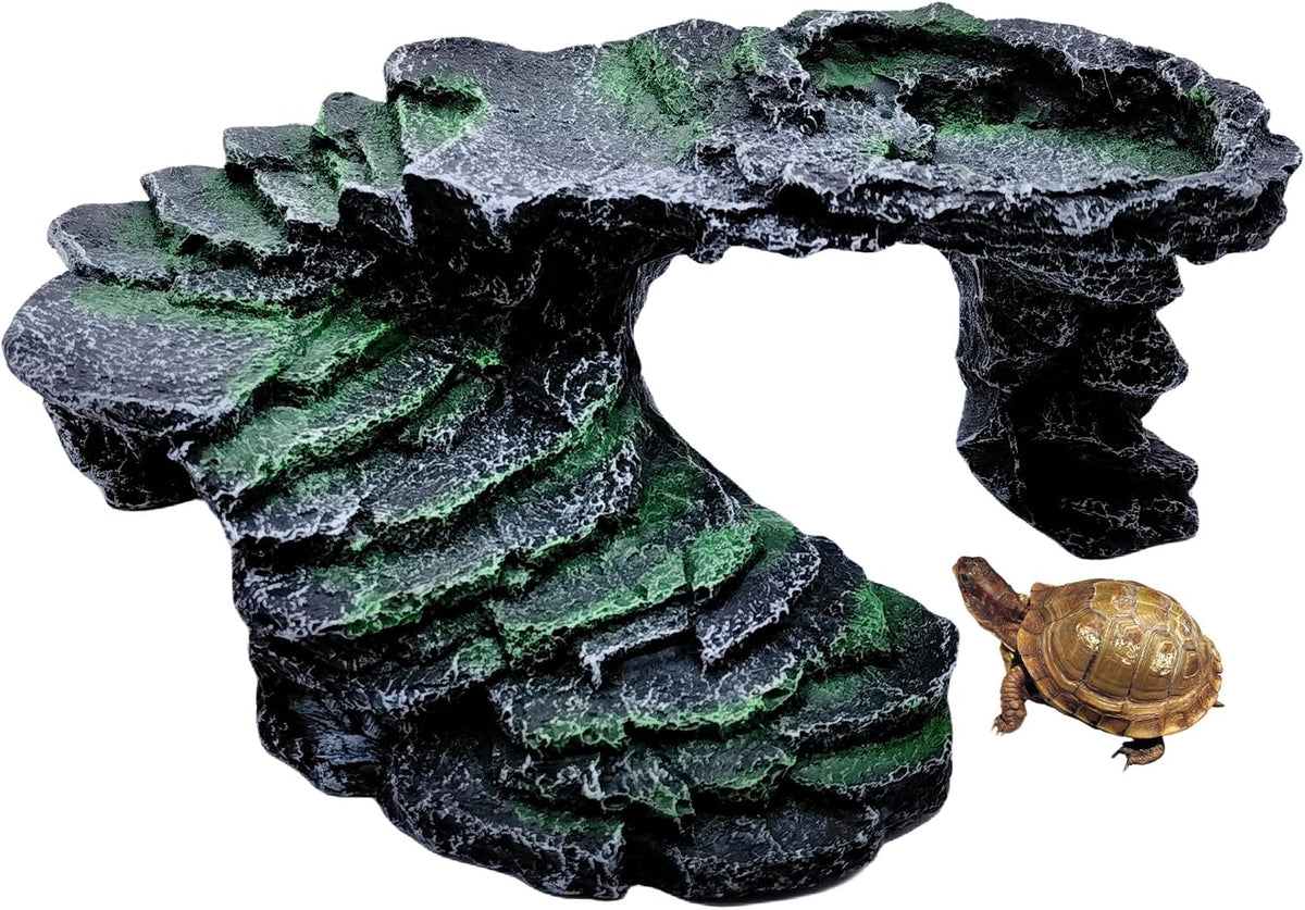 M2cbridge Reptile Hide Resting Step Ledge Cave Hideout Turtle Basking - Black Step Ledge