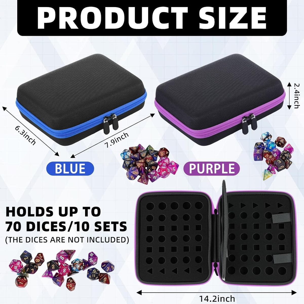 Aoriher 1 Pcs Dice Case with Removable Slotted Tray - Purple,Blue - image 2