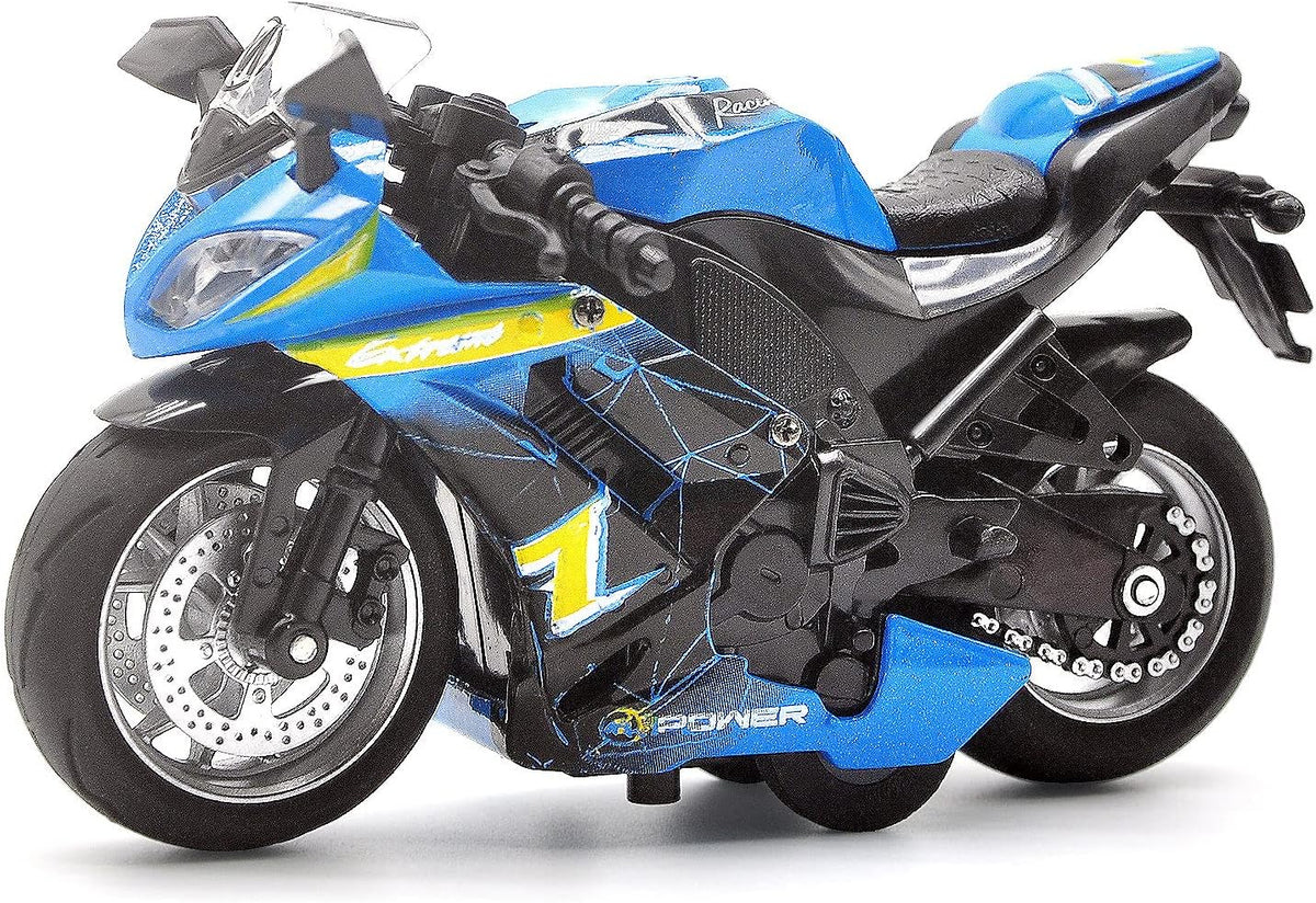BOBUEXER die-cast motorcycle toy in blue, 1:14 scale pull-back bike with lights and sound - view 3