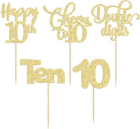 30 Pack Happy 80th Birthday Cupcake Toppers Gold Glitter Eighty - 10th / Gold - image 4
