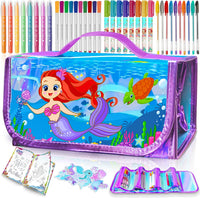 weirtoya 56 PCS Washable Scented Markers Set with Glitter Pencil Case - Mermaid