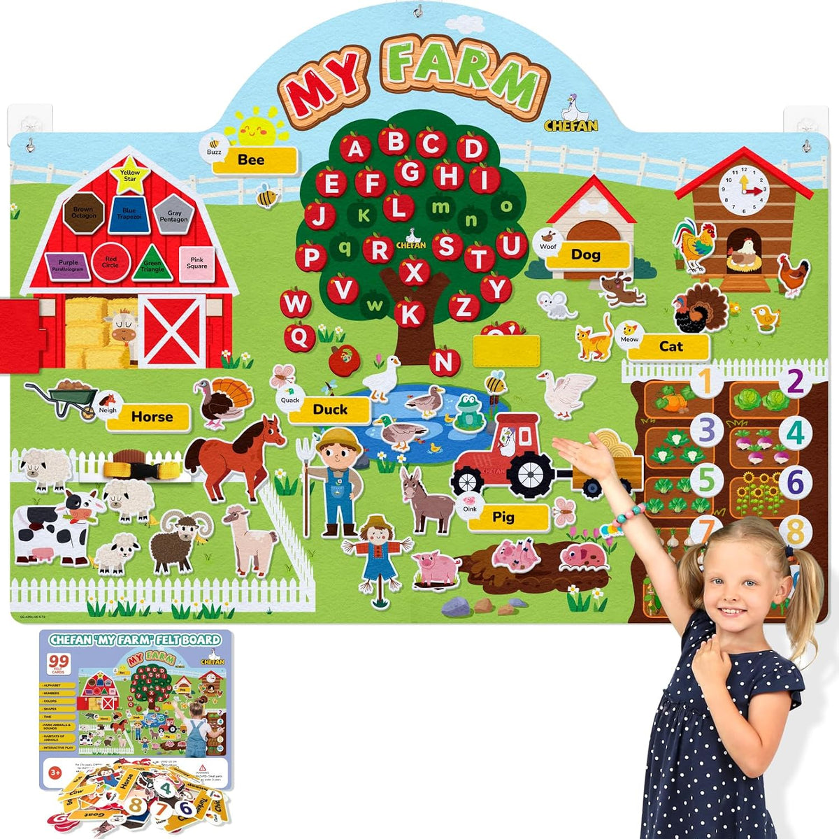 CHEFAN farm animals felt story board set with barn, tractor, cows, sheep and pond pieces - view 3