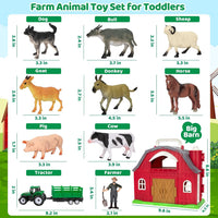 Ellinjan red barn farm playset with plastic farm animal toys, a green tractor and a farmer - view 2